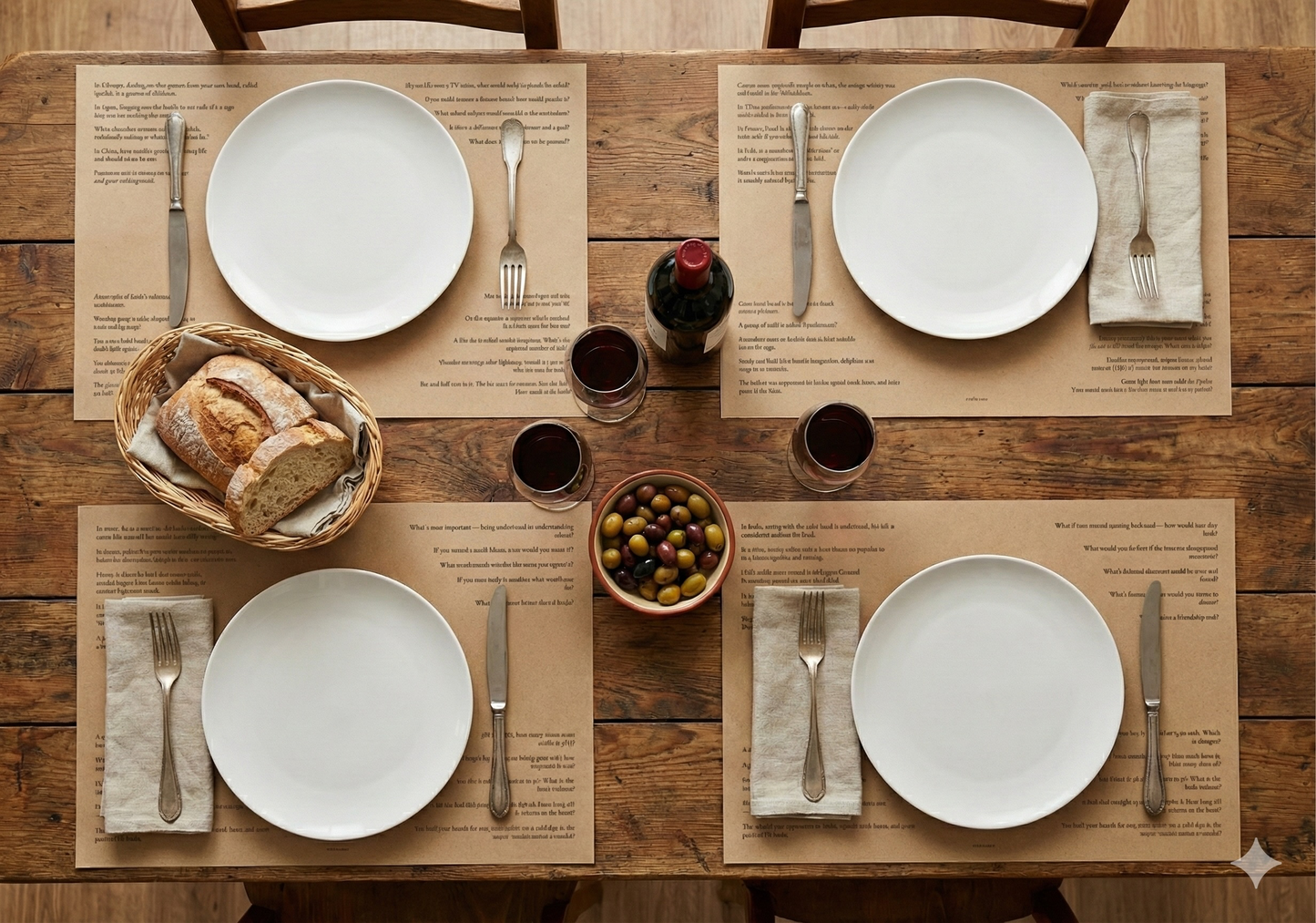 Anicha kraft placemat on dinner table with cutlery