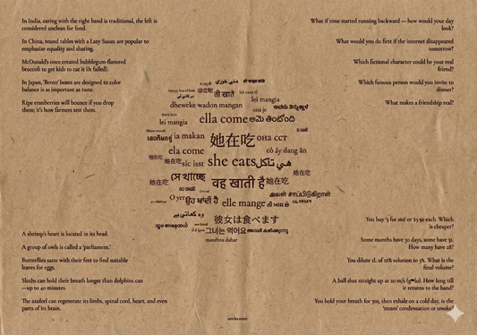 100 unique kraft placemats with facts, icebreakers and challenges. English