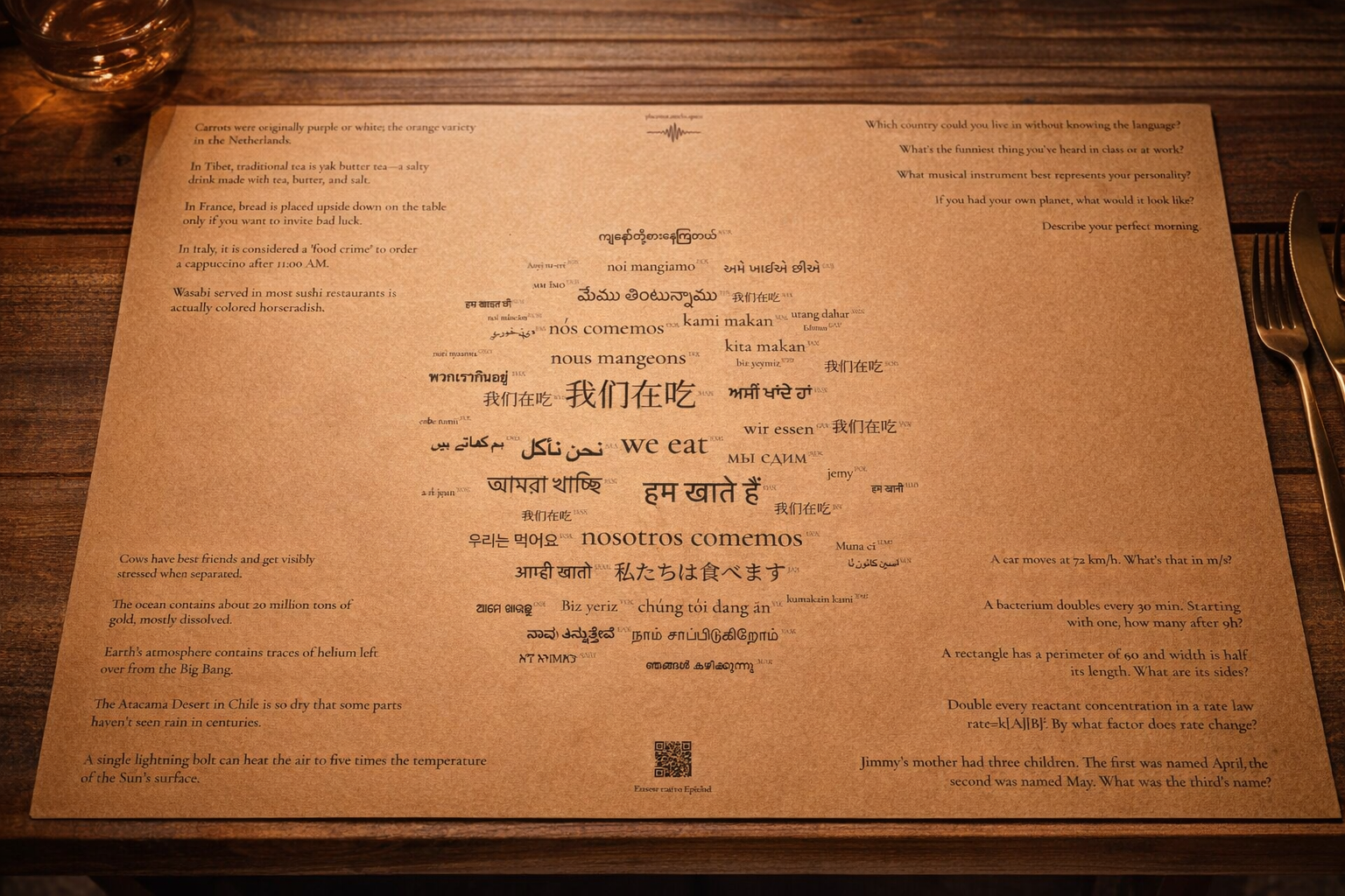 Anicha dinner placemat printed on kraft paper - English version