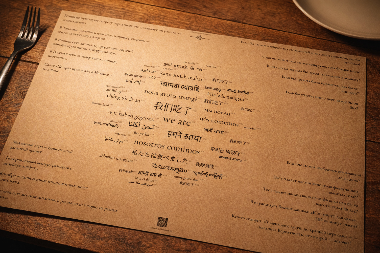 Anicha dinner placemat printed on kraft paper - Russian version